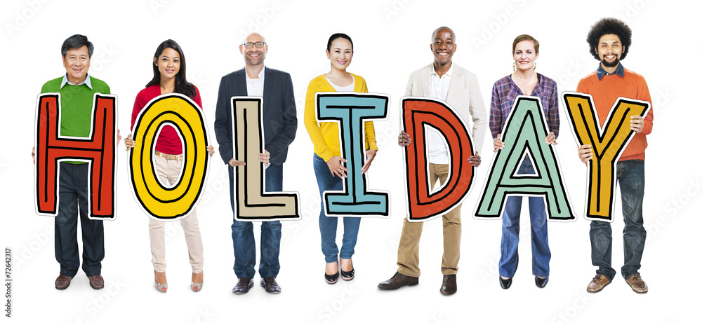 Multiethnic Group of People Holding Letter Holiday