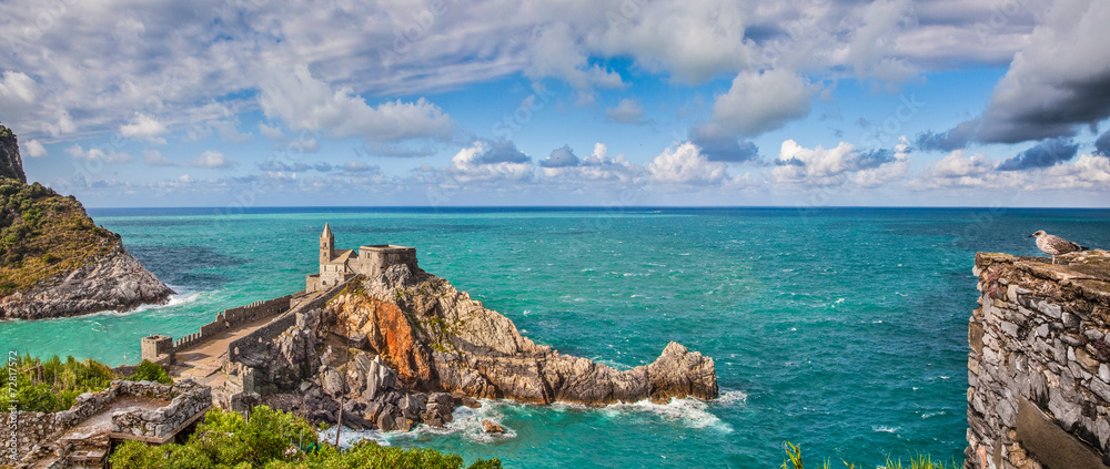 Seascape with church of St Peter, Porto Venere, Italy