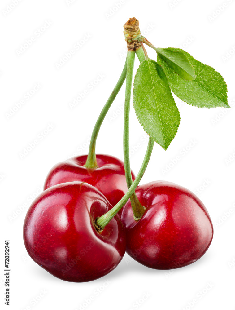 Cherry with leaмуи isolated on white.