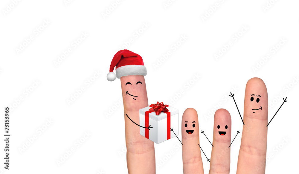 Happy finger couple in love celebrating Xmas