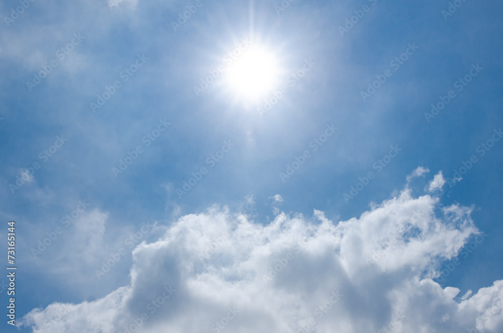 Blue sky with sun and cloud