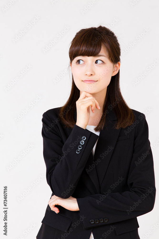 asian businesswoman thinking on white background