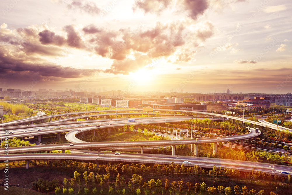 overpass and cityscape of modern urban city