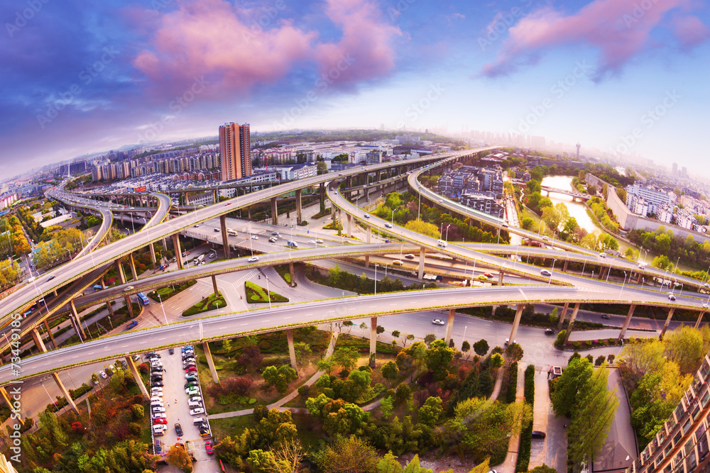 overpass and cityscape of modern urban city