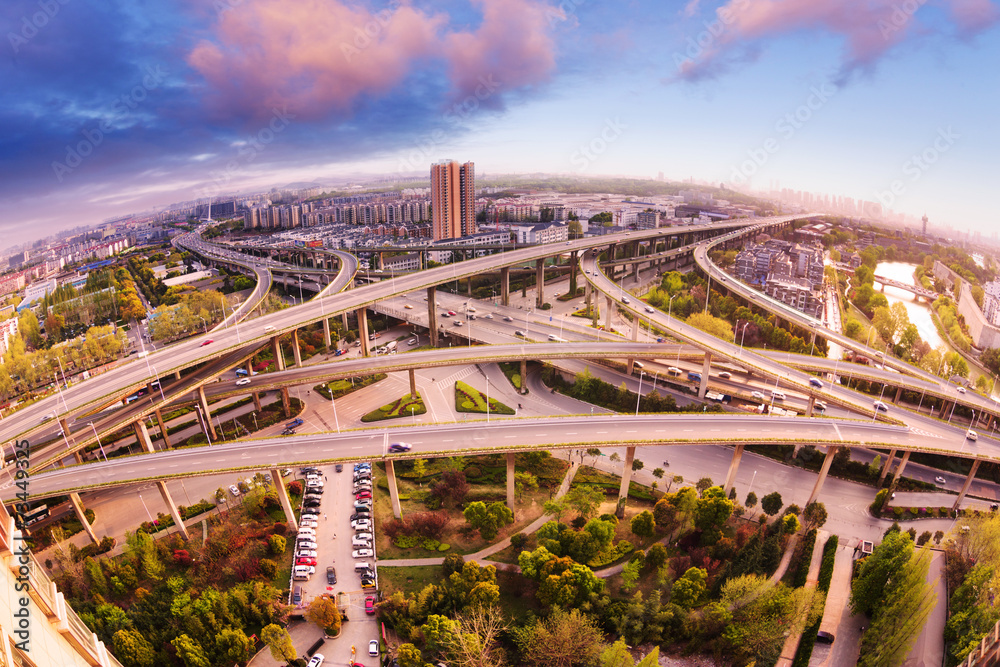 overpass and cityscape of modern urban city