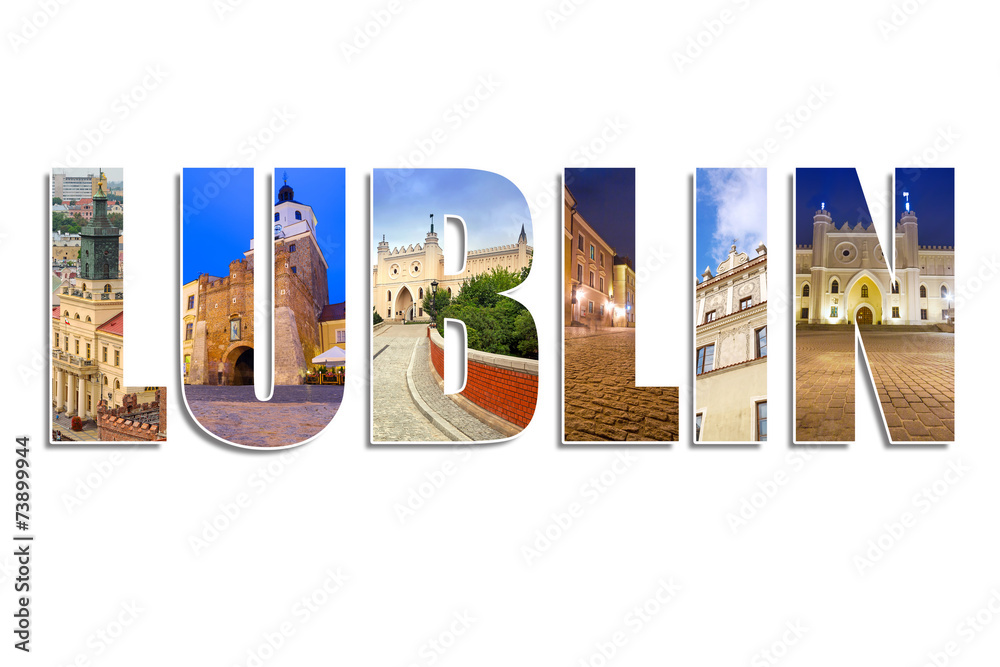 Lublin sign made by collage of photos, Poland