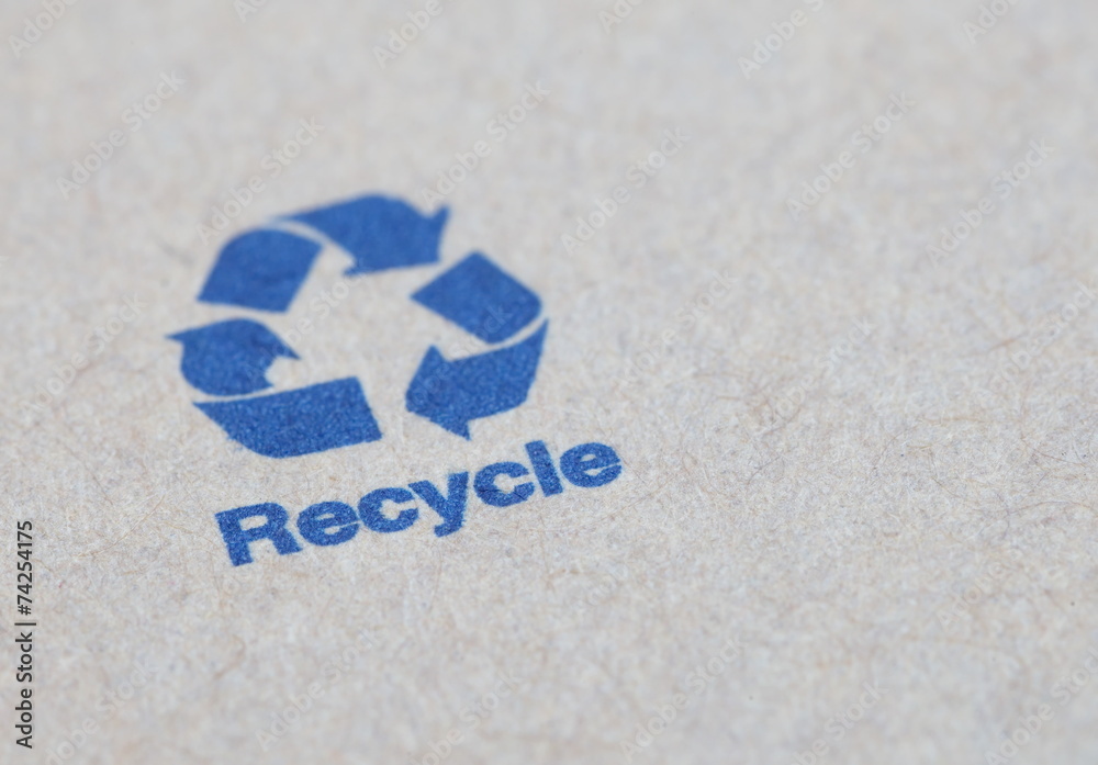 Blue recycle sign on a paper box product