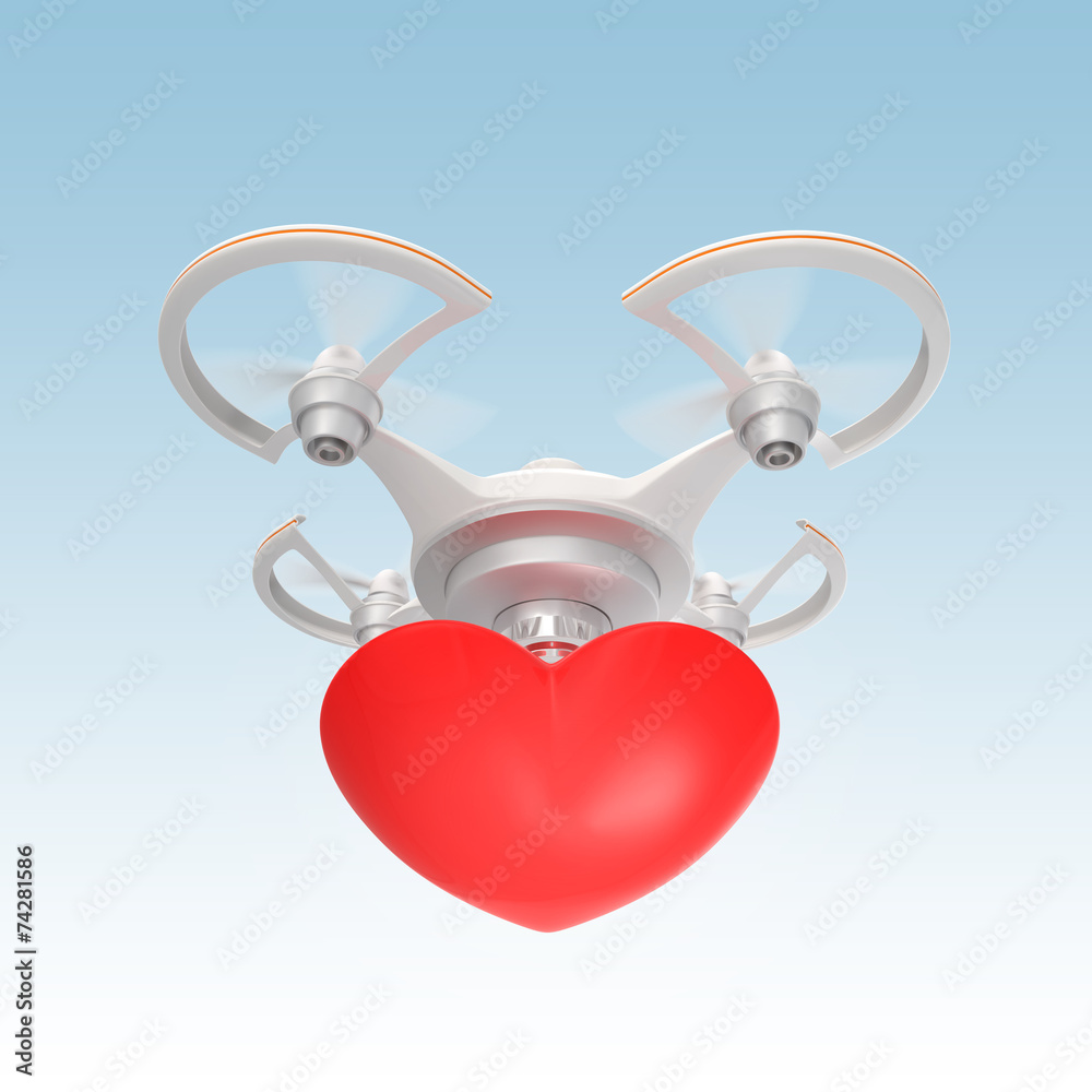 Quadcopter carrying heart mark on sky