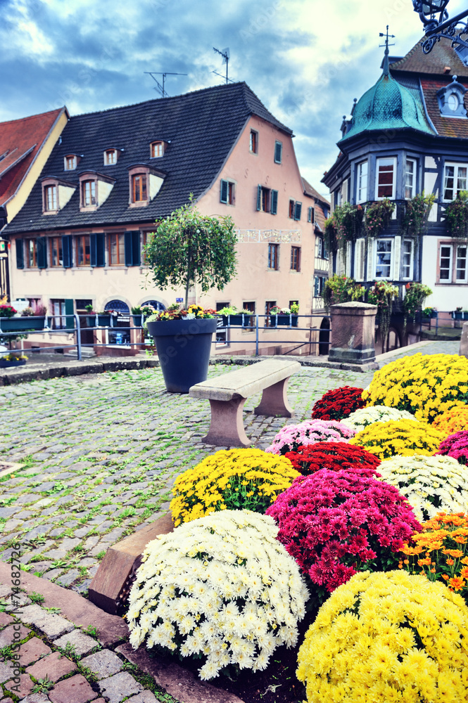 Small town center in Alsace, France