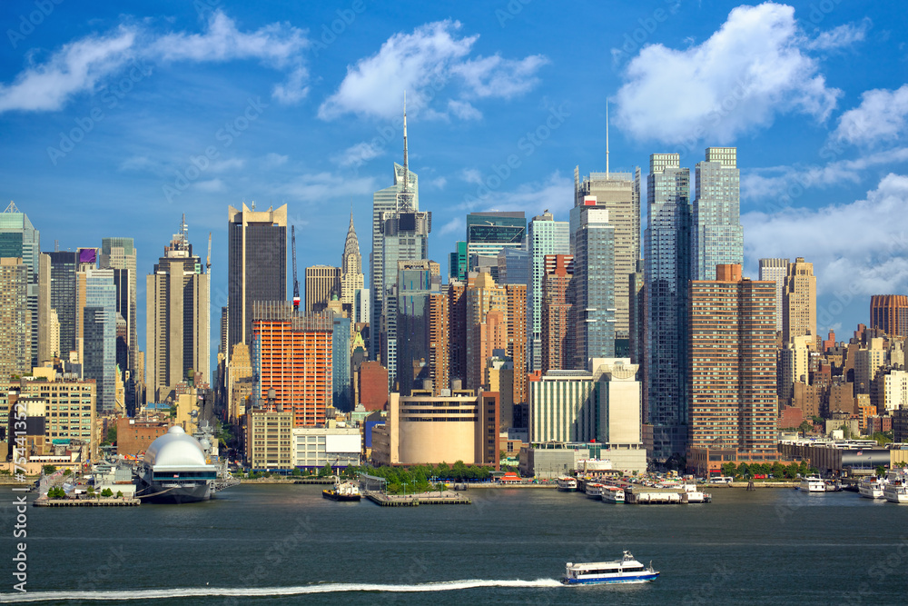 Manhattan urban skyscrapers over Hudson River, New York City