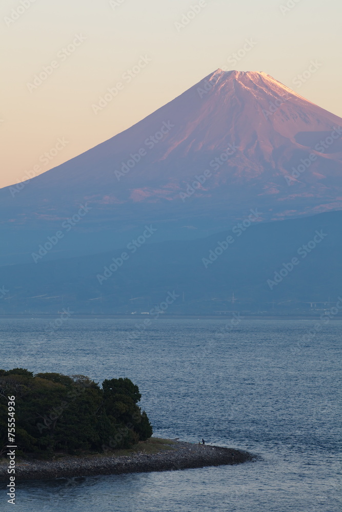 来自日本静冈县伊豆市的富士山和大海