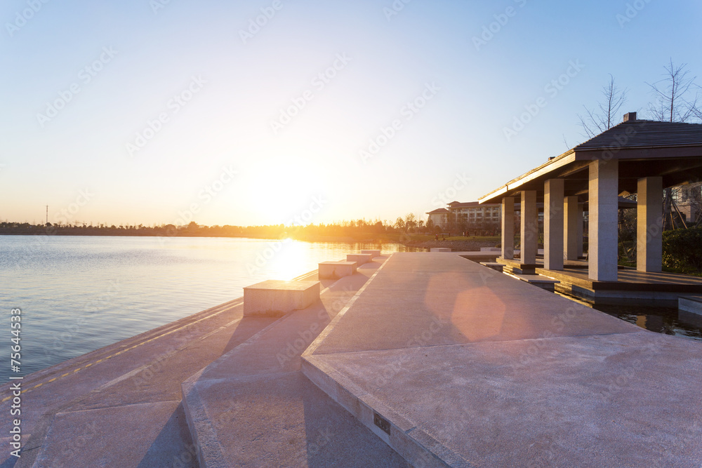 sunset skyline near resort lakeside