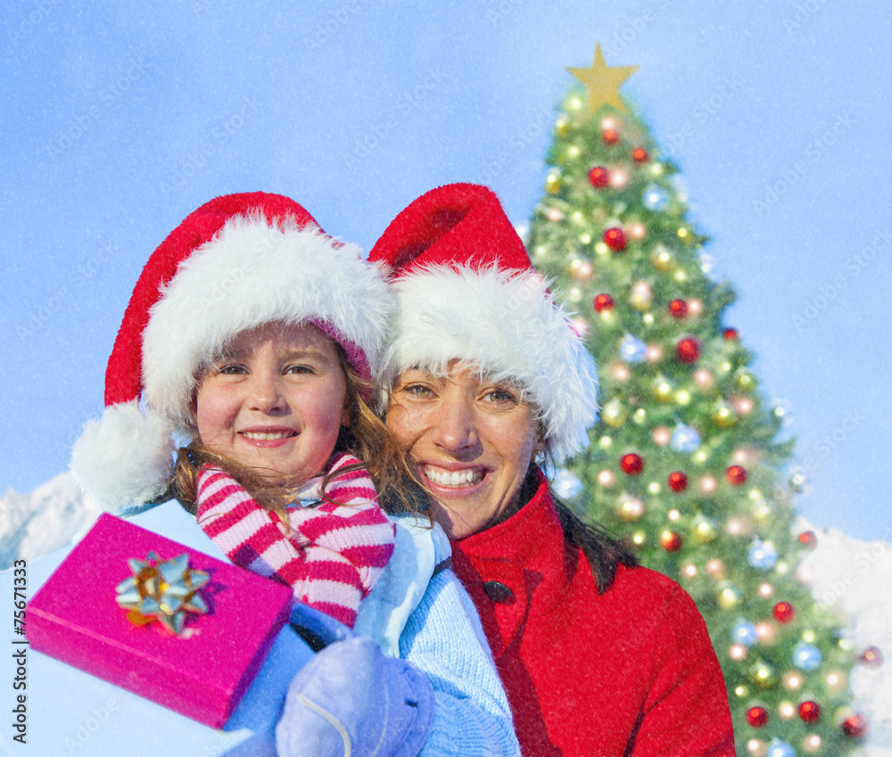 Mother and Daughter Having Fun at Christmas Concept