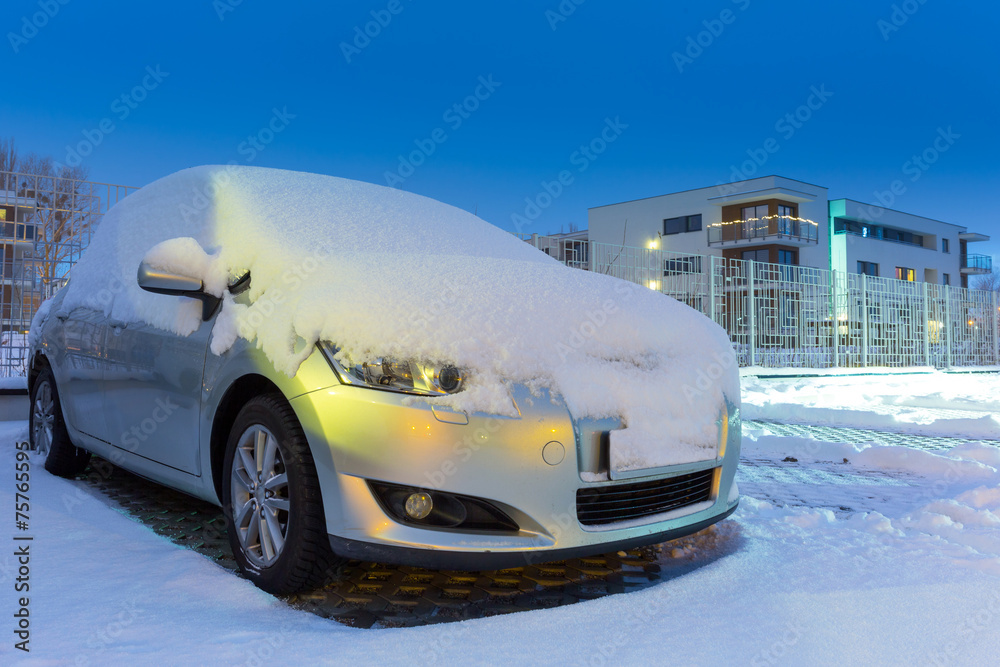 波兰一夜大雪下的汽车