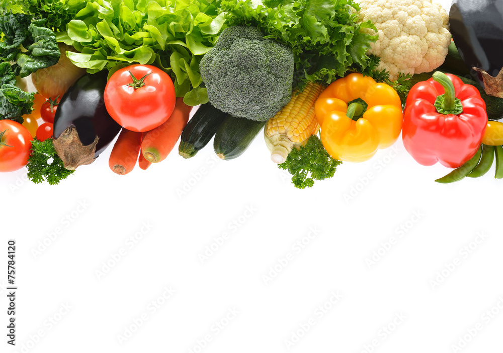 Vegetables and fruits isolated on white background