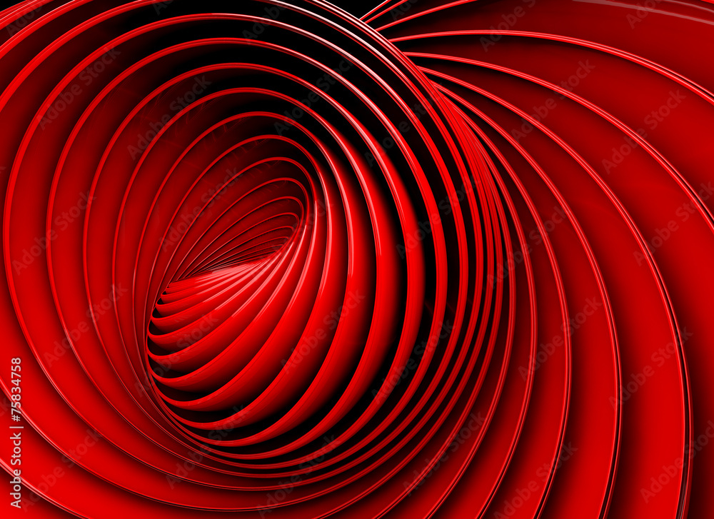 Fondo abstracto 3d.Espiral o remolino en tono rojo