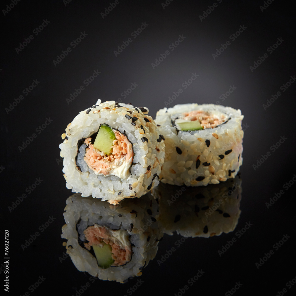 sushi with salmon and cucumber