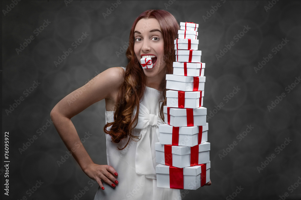 Woman with present boxes