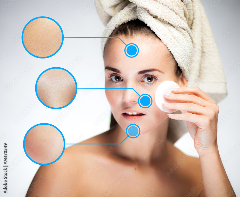 Skin care and healthy face with infographic arrows