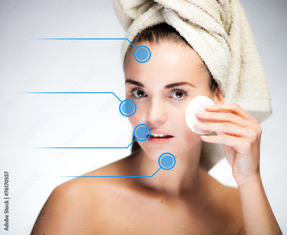 Skin care and healthy face with infographic arrows