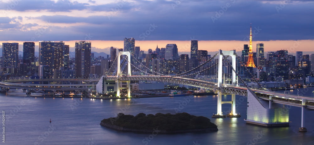 view of Tokyo Bay , Rainbow bridge and Tokyo Tower landmark