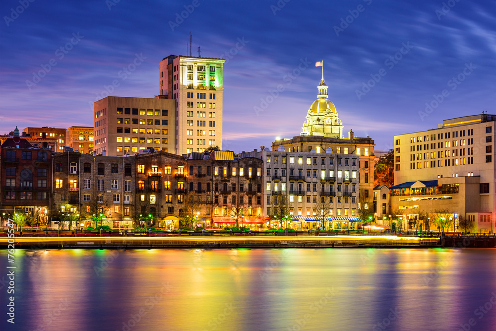 美国乔治亚州萨凡纳市Riverfront Skyline