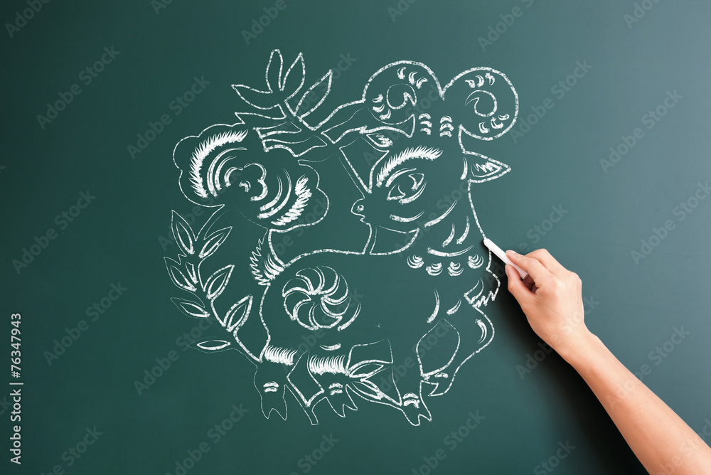 sheep cartoon drawed on blackboard