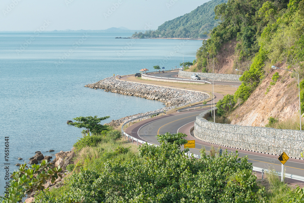 Landscape view of sea and curve road in Chantaburi, Thailand