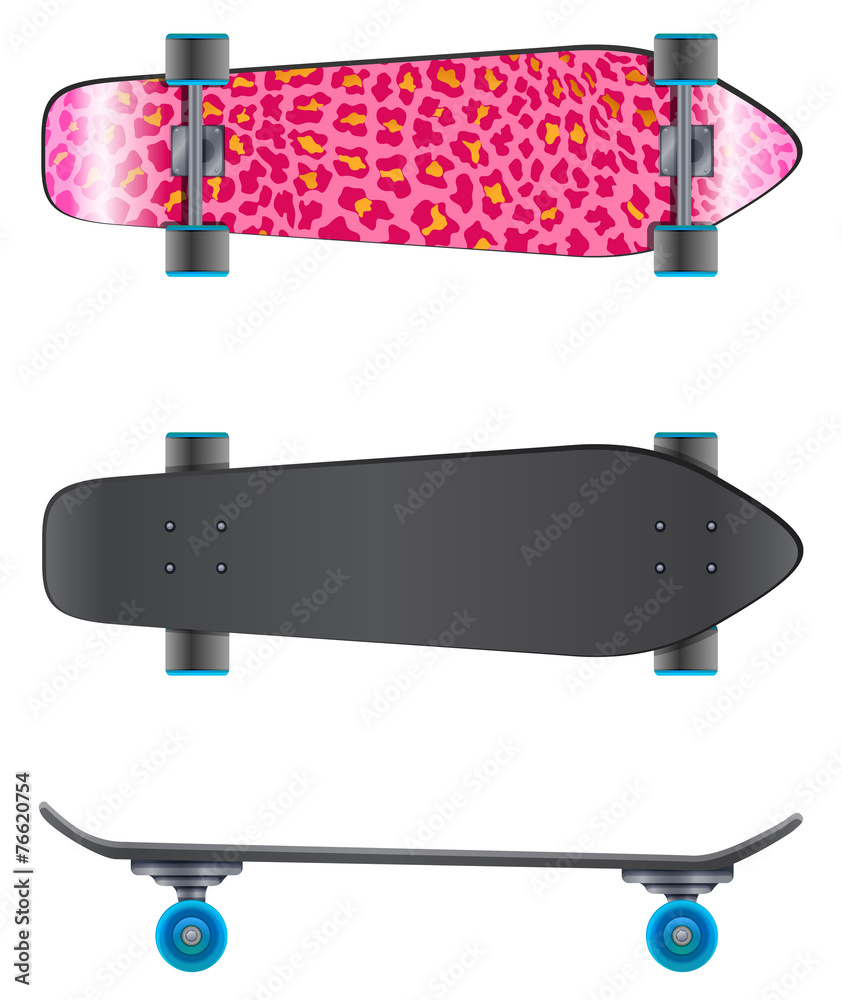 A pink coloured skateboard