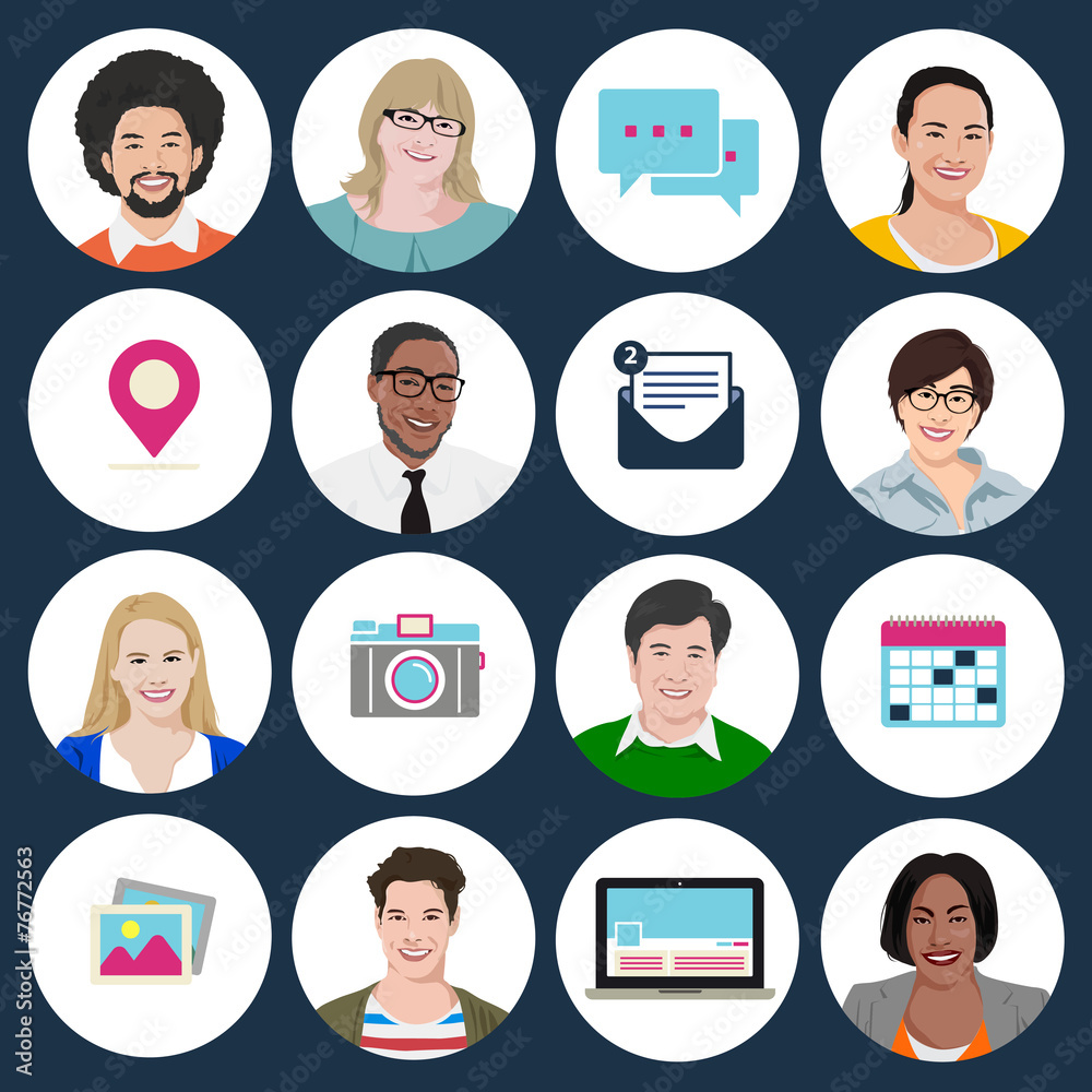 People Diversity Portrait Social Media Icon Vector Concept