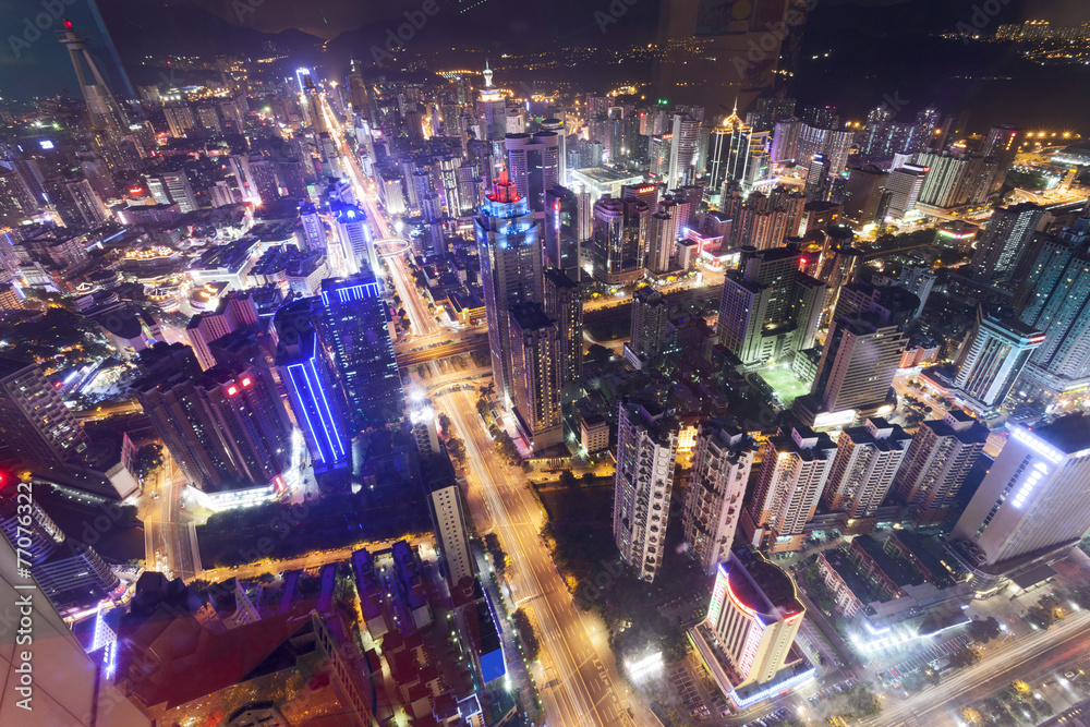 天际线，现代城市深圳夜晚的城市景观