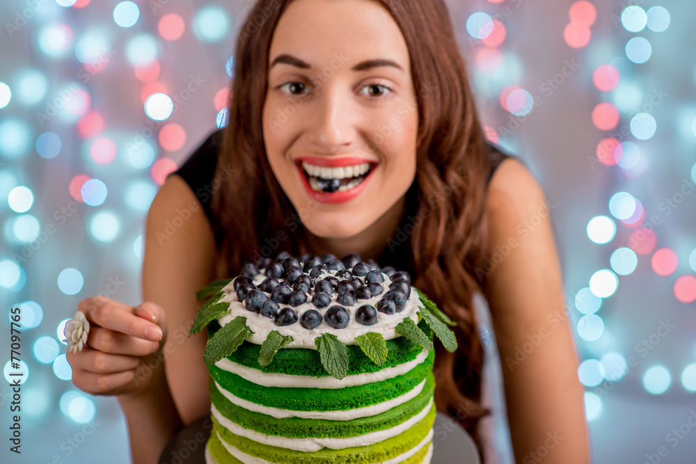 Girl with happy birthday cake