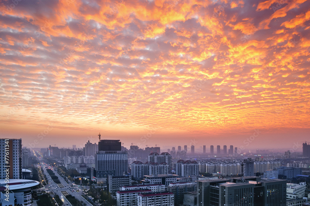 黄昏城市鸟瞰图