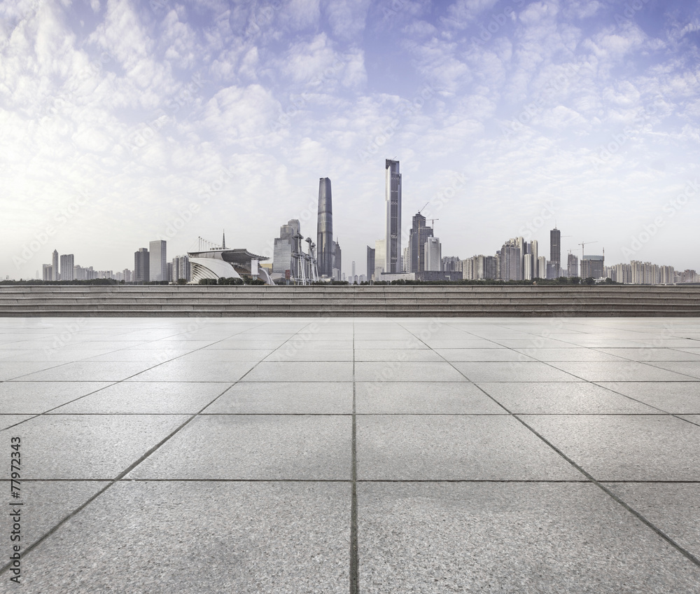 modern square with skyline and cityscape background