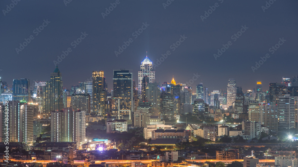 泰国曼谷夜晚的曼谷城市全景