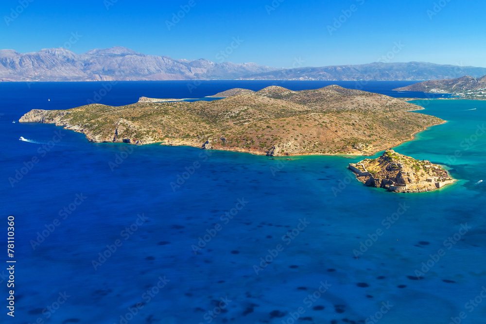 Spinalonga island at turquise water of Crete, Greece