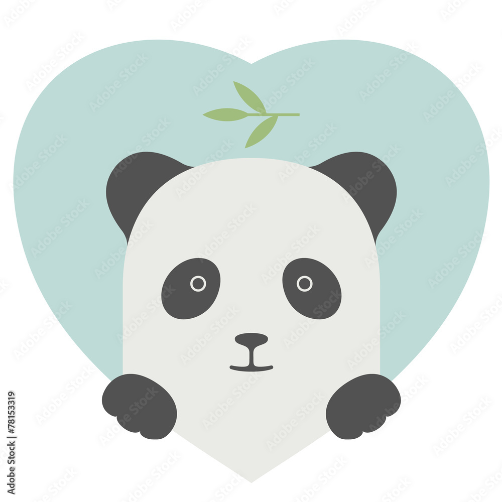 Animal set. Portrait of a panda in love over heart backdrop