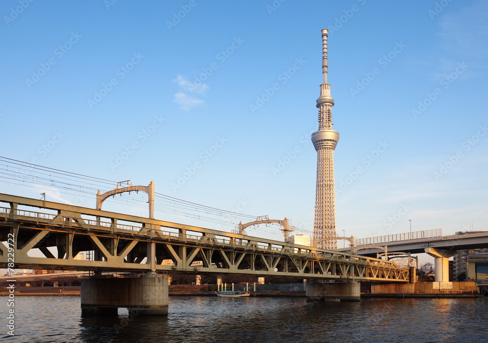 东京市的东京天空树和隅田河