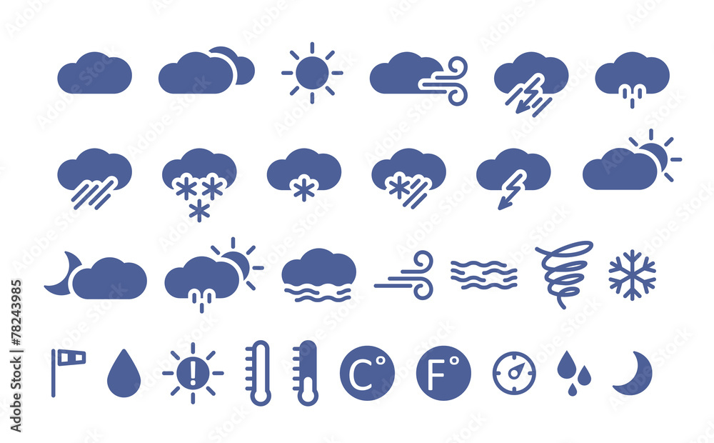 Weather icons. Simple flat style illustration.