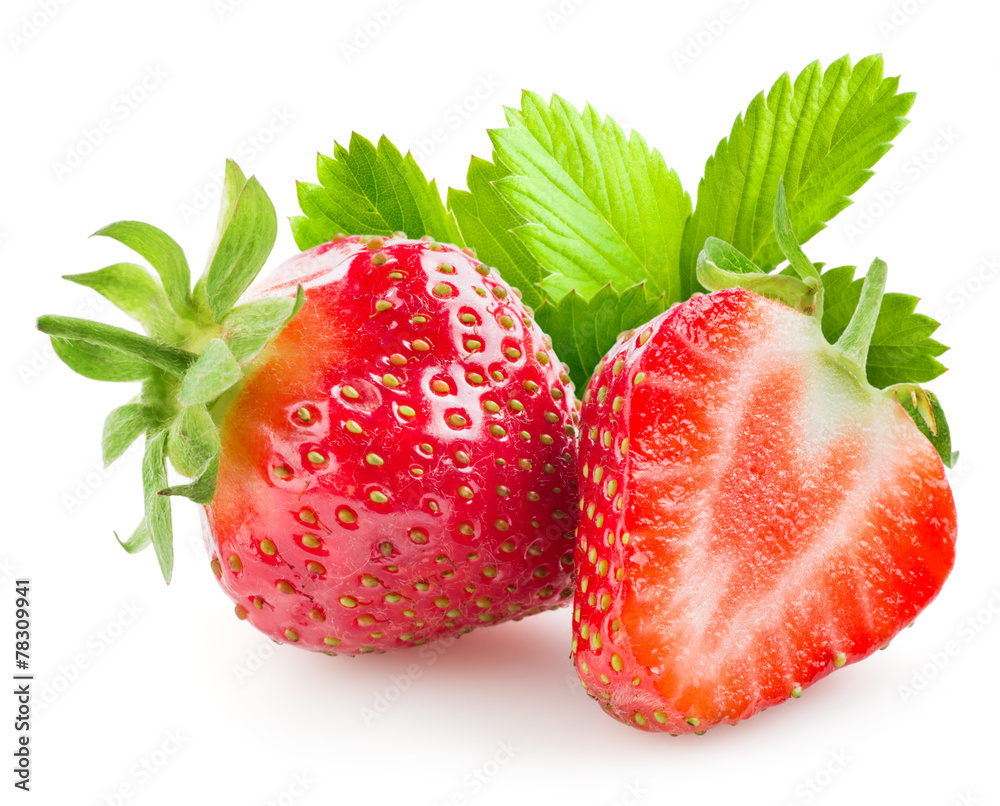 Strawberry and a half on white background