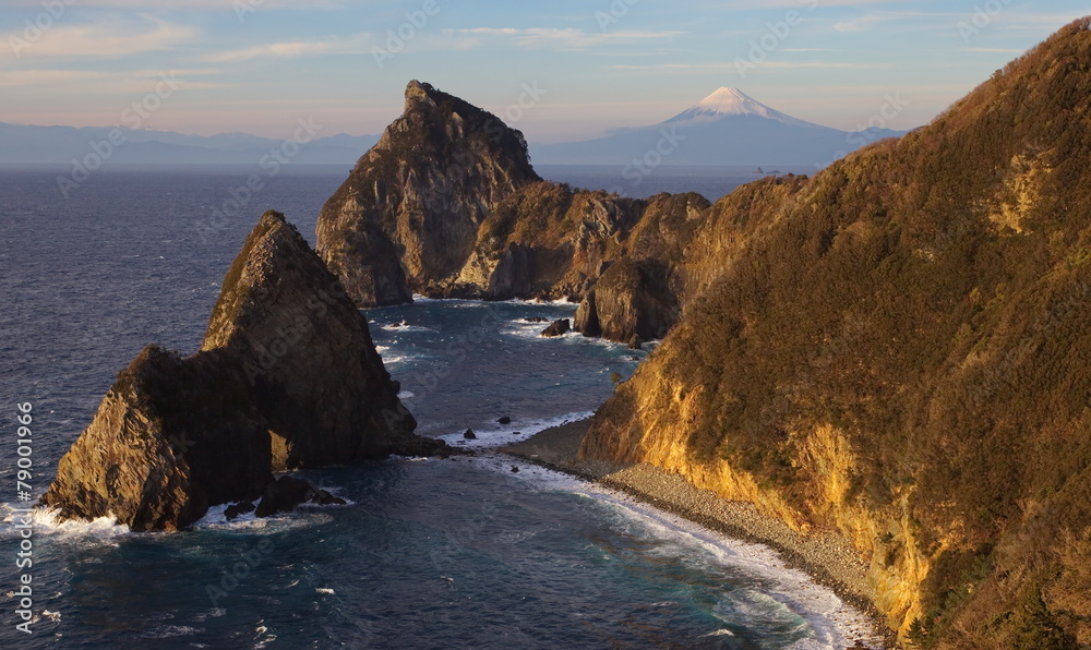 从伊豆市静冈出发的富士山和大海