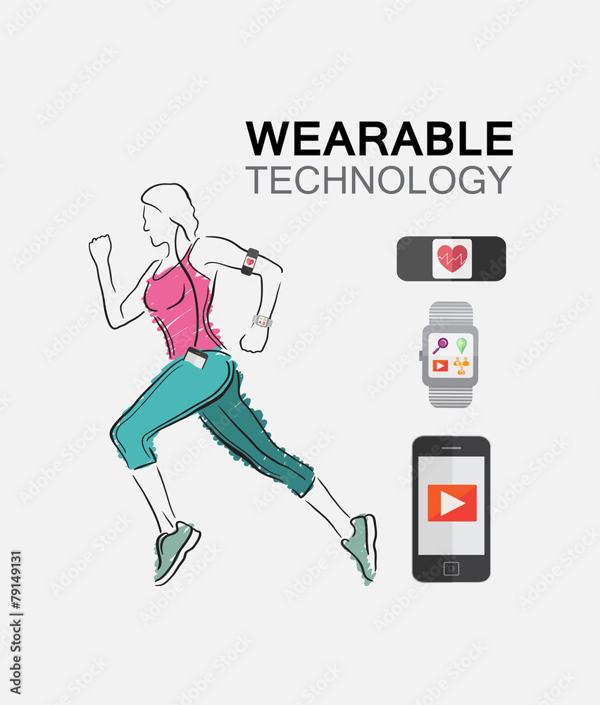 Wearable technology vector with jogging woman