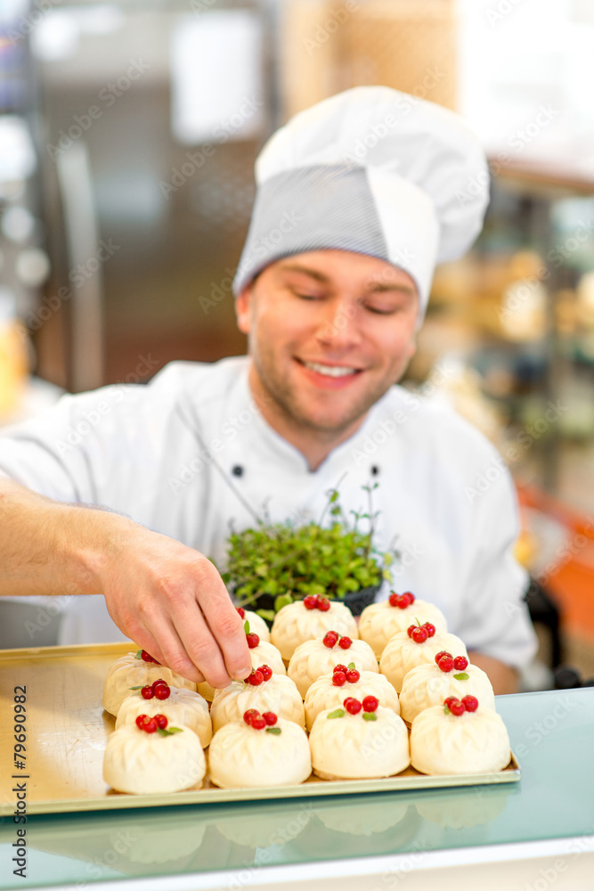 Confectioner with cakes