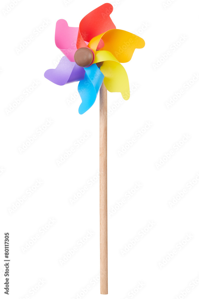 Pinwheel, colorful toy on white, clipping path