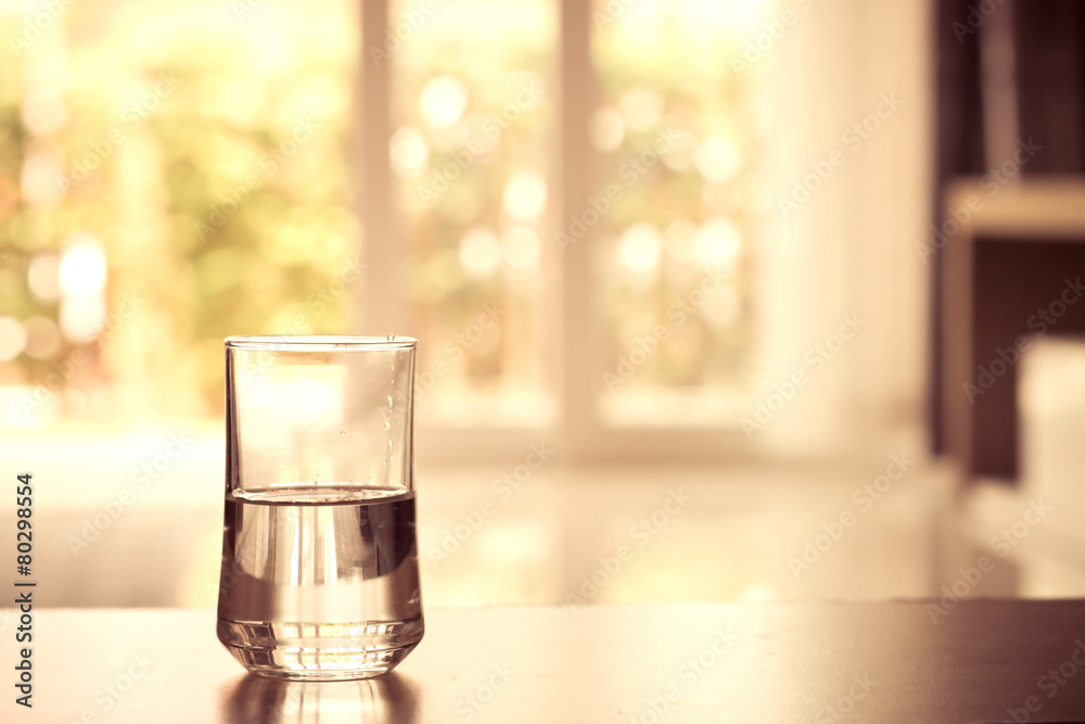 closeup Glass of water on table in the living room