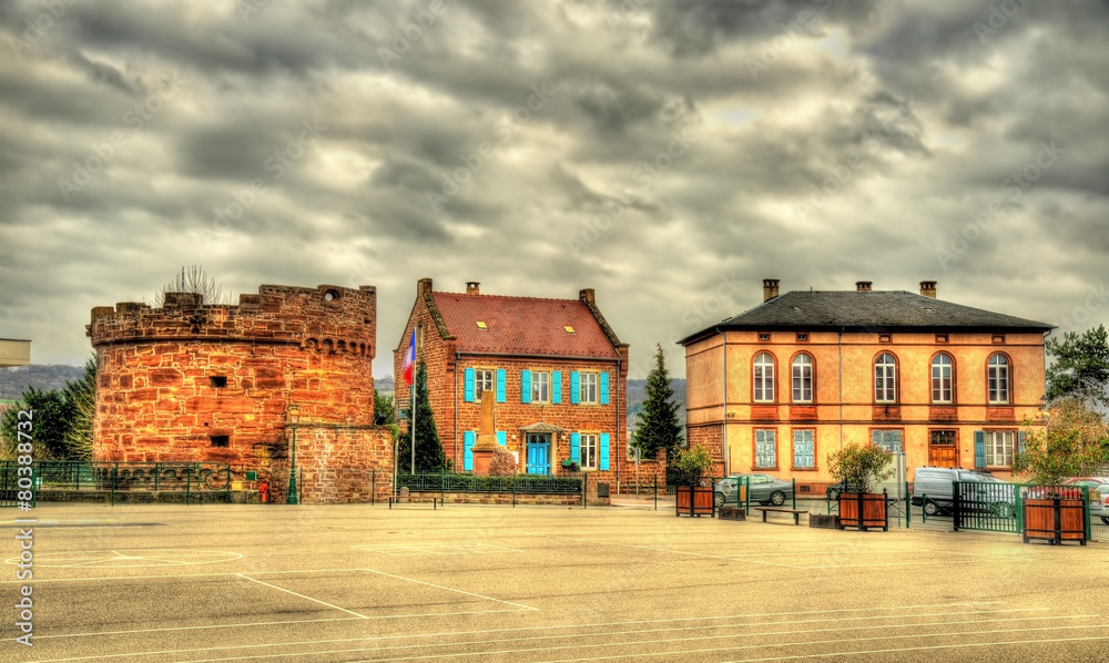 Ruins of round tower of ancient castle in Wasselonne - Alsace, F