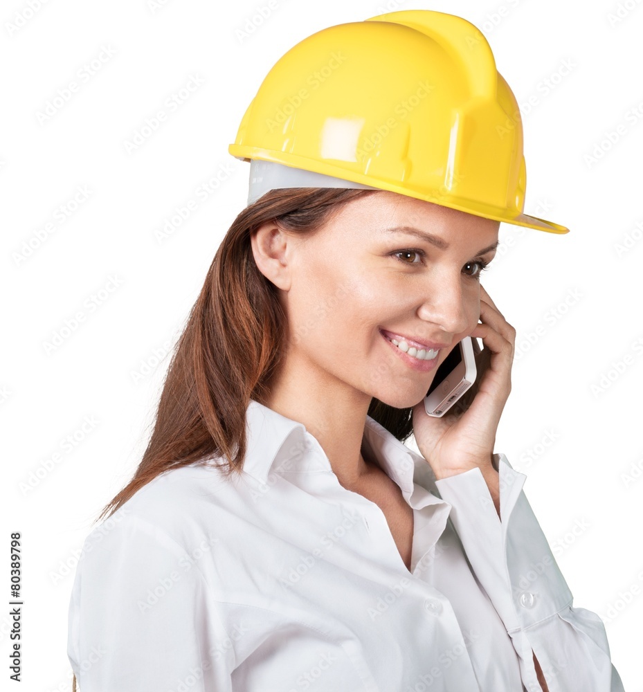 Industry. Woman engineer on the phone