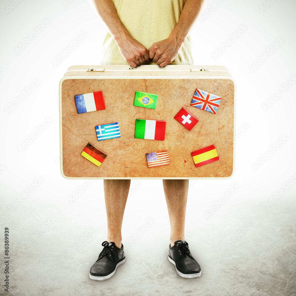 suitcase with flags