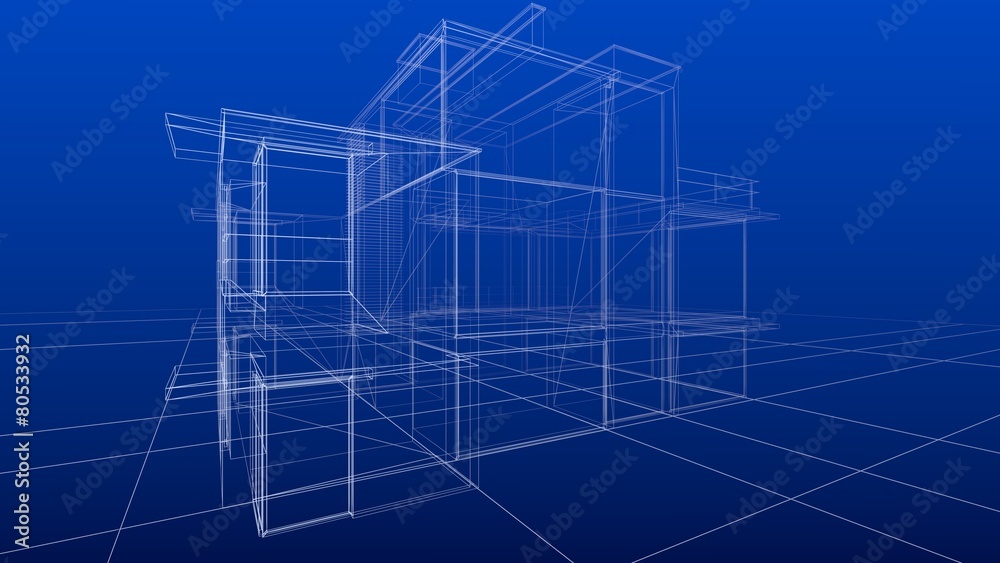 蓝图.3D.Abstract网架施工房屋