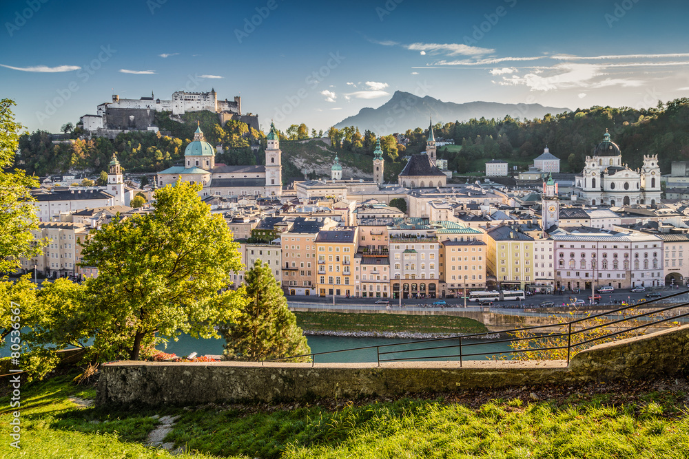 Historic city of Salzburg at sunset, Salzburger Land, Austria